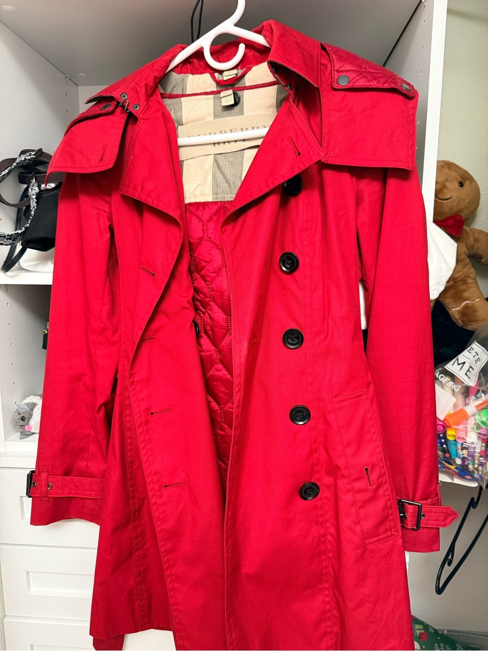 Burberry Red Double-Breasted Trench Coat